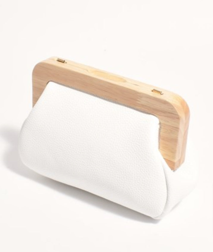 Kimmi Timber Frame Clutch White Bags and Purses Adorne   