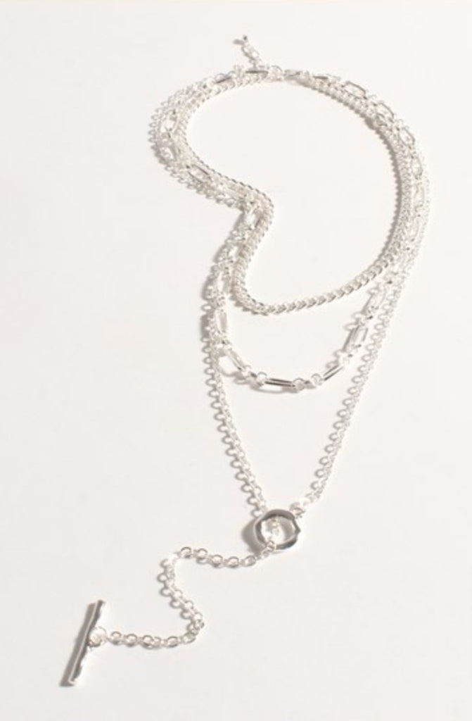 Layered Fob Bar Necklace Silver - Global Free Style