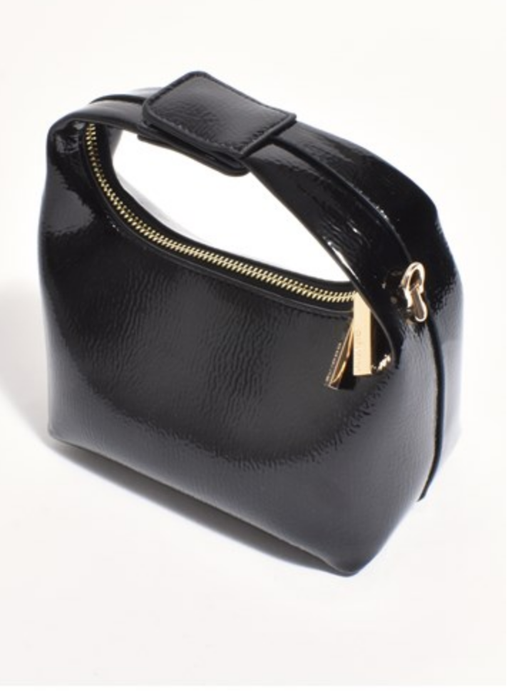 Lia Patent Curved Small Bag Black Bags and Purses Adorne   