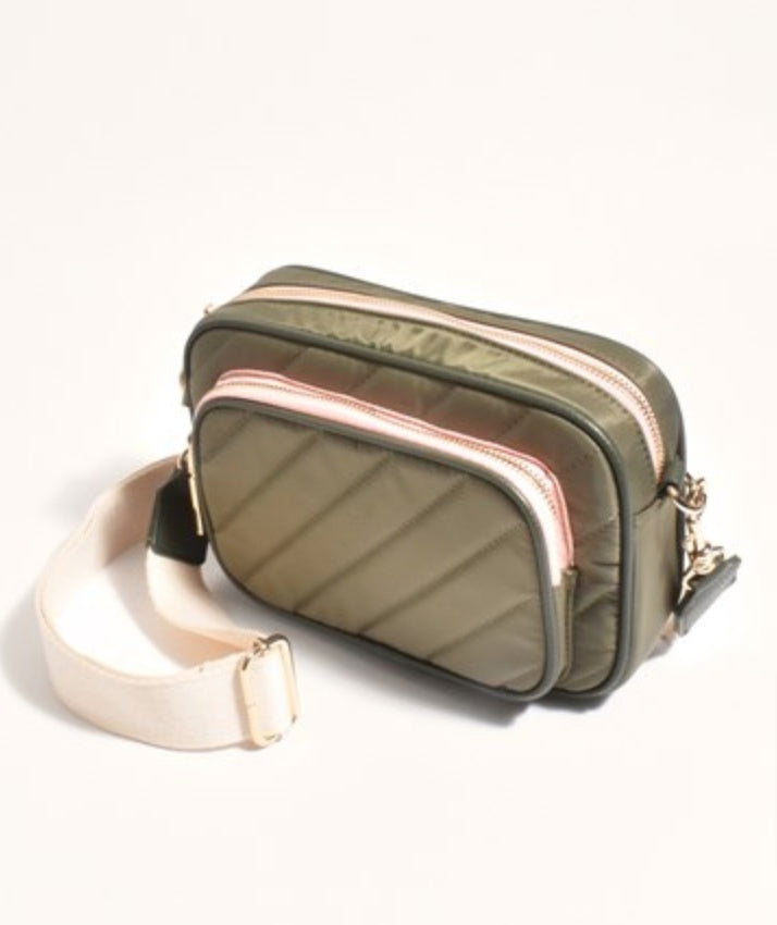 Louisa Contrast Zip Cross Body Bag Khaki Bags and Purses Adorne   