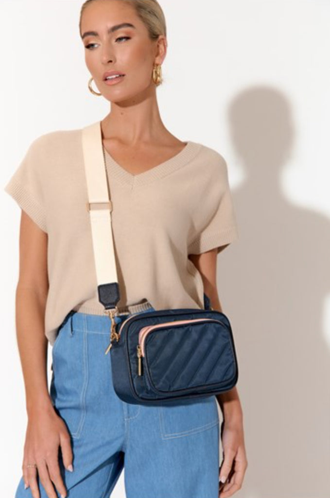 Louisa Contrast Zip Cross Body Bag Khaki Bags and Purses Adorne   