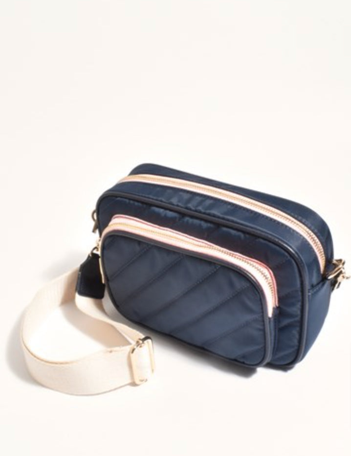 Louisa Contrast Zip Cross Body Bag Navy Bags and Purses Adorne   