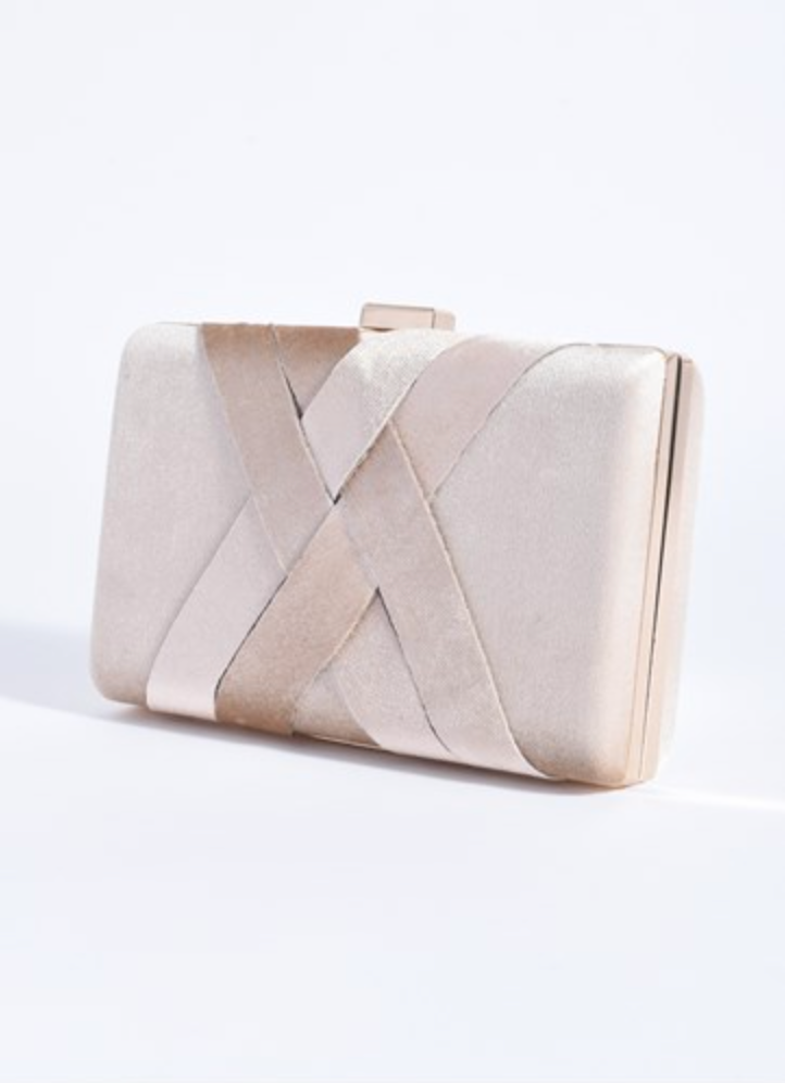 Marjorie Plait Velvet Structured Clutch Nude Bags and Purses Adorne