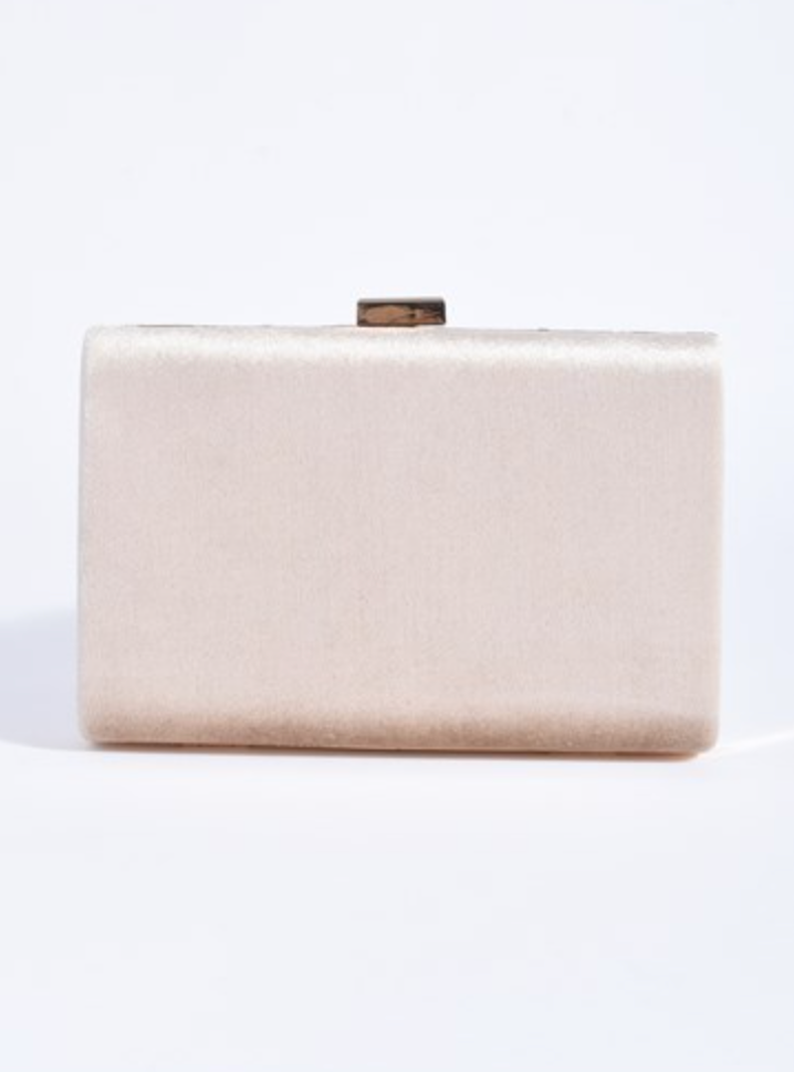 Marjorie Plait Velvet Structured Clutch Nude Bags and Purses Adorne