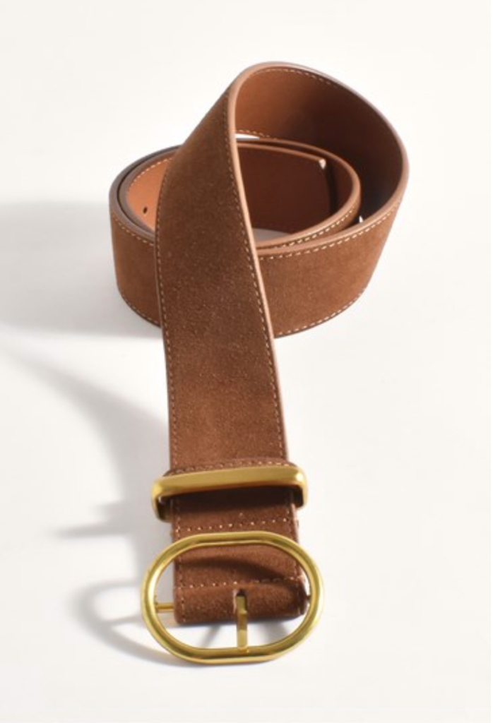 Metal Oval Buckle Suede Belt Tan Belts Adorne