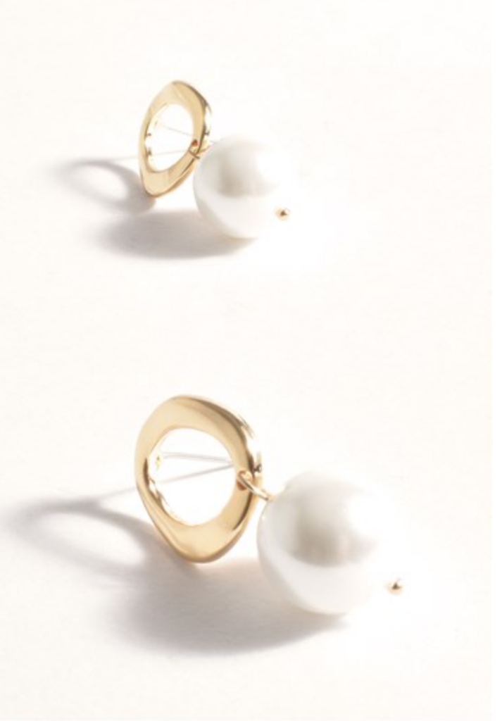 Pearl Drop Cut Out Circle Top Earrings Gold/Cream Earrings Adorne   