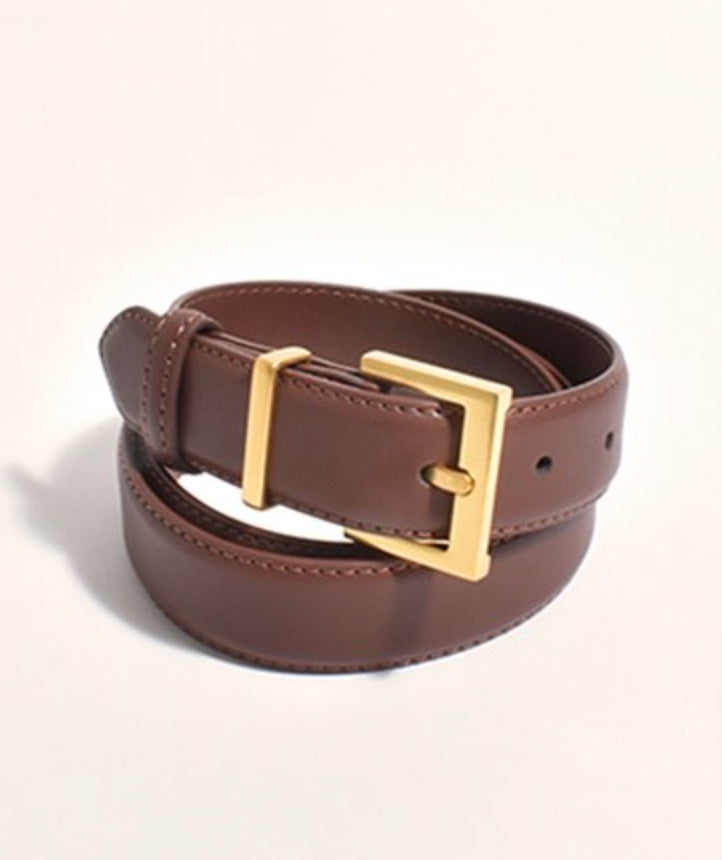 Square Buckle Belt Chocolate/Gold - Global Free Style