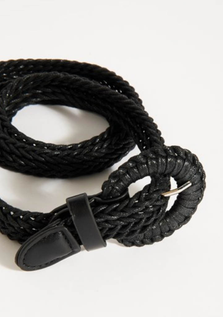 Thin Plaited Cord Covered Buckle Belt Black Belts Adorne