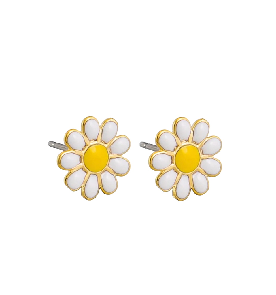 White Enamel Daisy Dot Studs Earrings Tiger Tree   