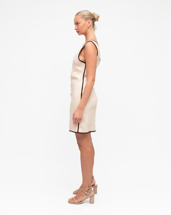 White Closet Brianna Dress Short - Oatmeal Dresses White Closet