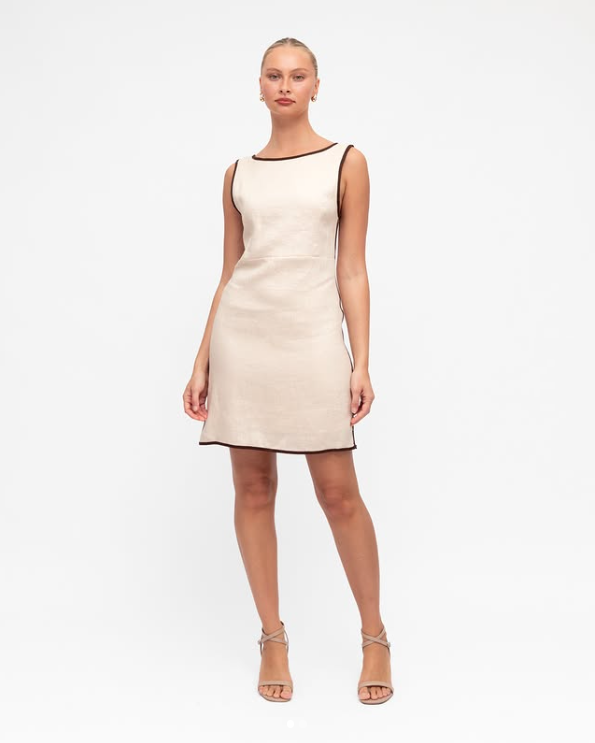 White Closet Brianna Dress Short - Oatmeal Dresses White Closet 6(XS)
