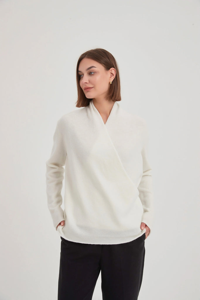 Wrap Front Knit Cream Tops Tirelli   