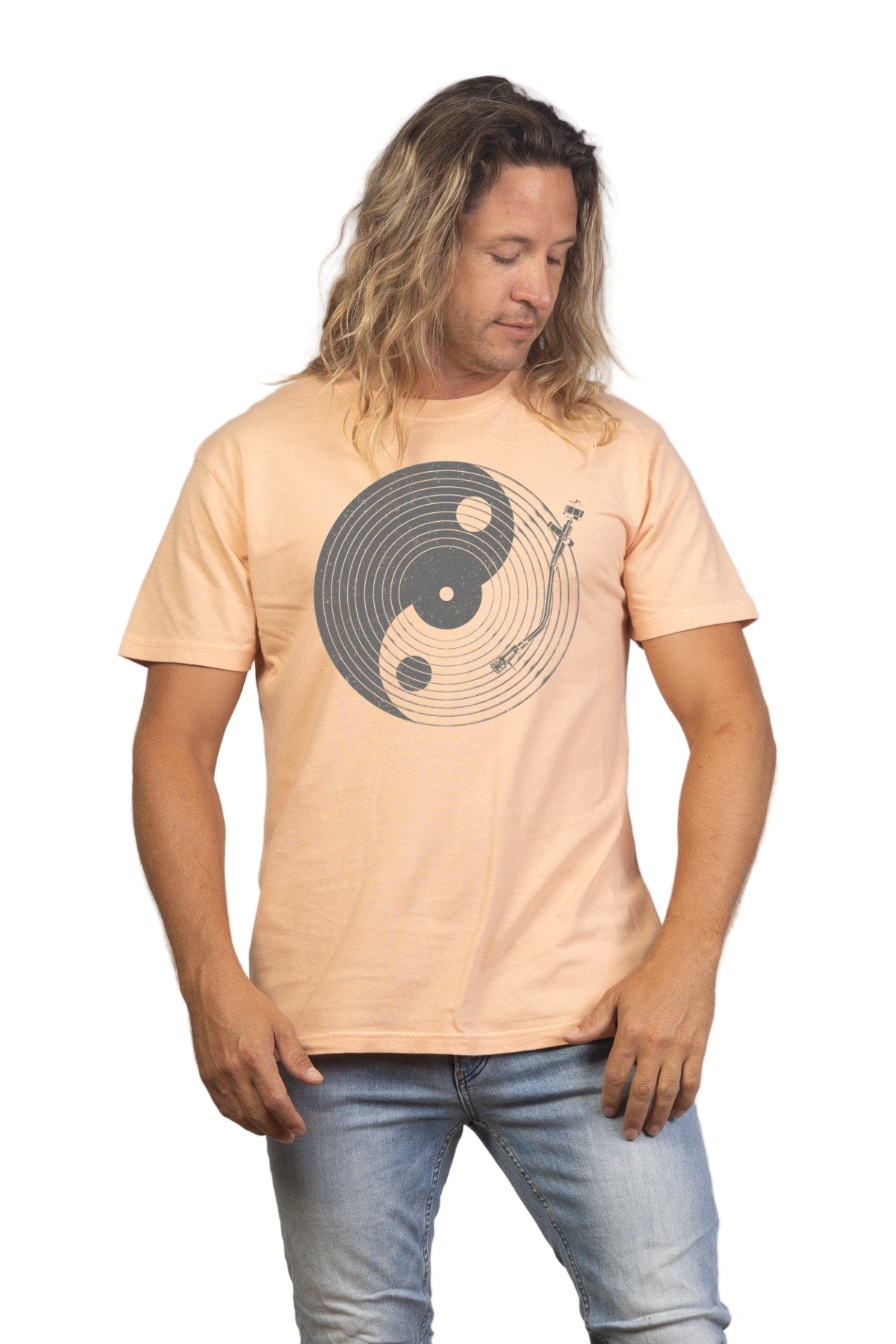 Yin Yang Record Peach T Shirt Mens Tops Skumi S