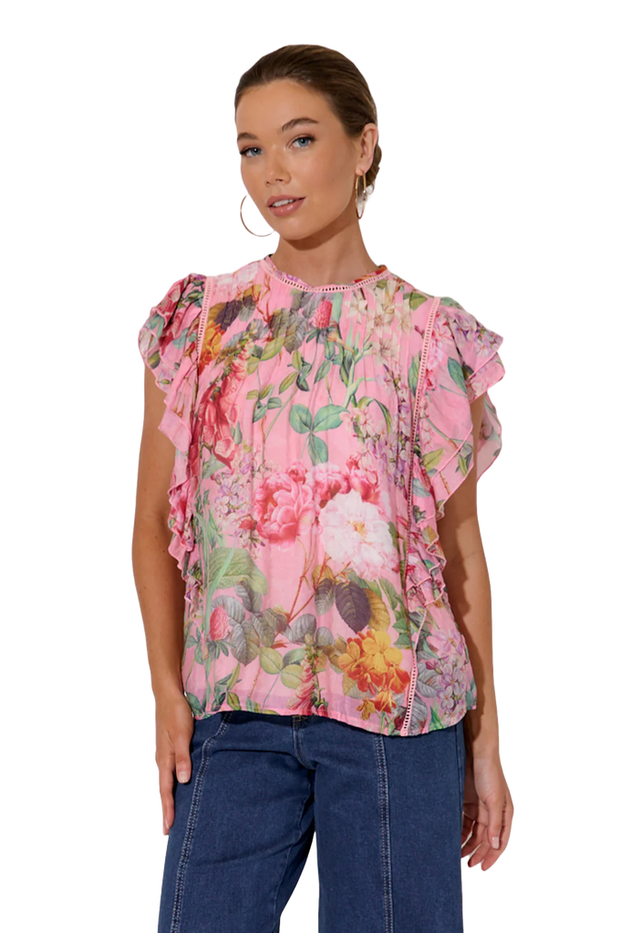 Zendaya Floral Frill Top (Floral) Tops Adorne   