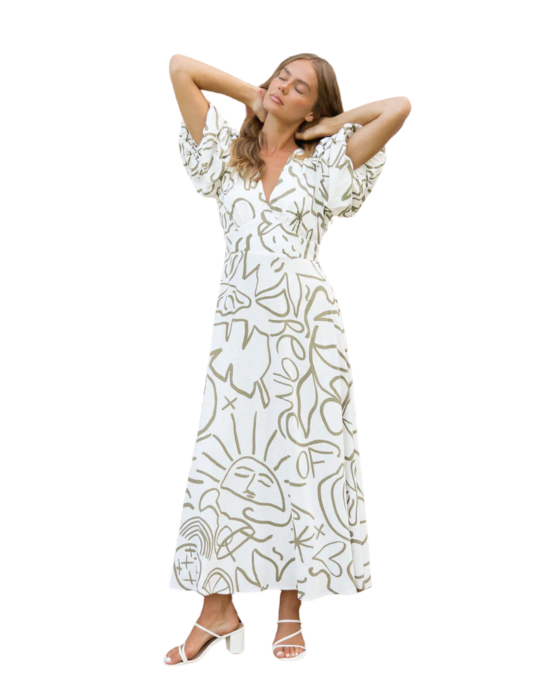 Zita Maxi Dress – Khaki/White Dresses Ebby and I XS(6)