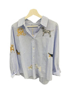Zoda Embroidery Shirt Blue and White Dogs Tops Zoda S/M