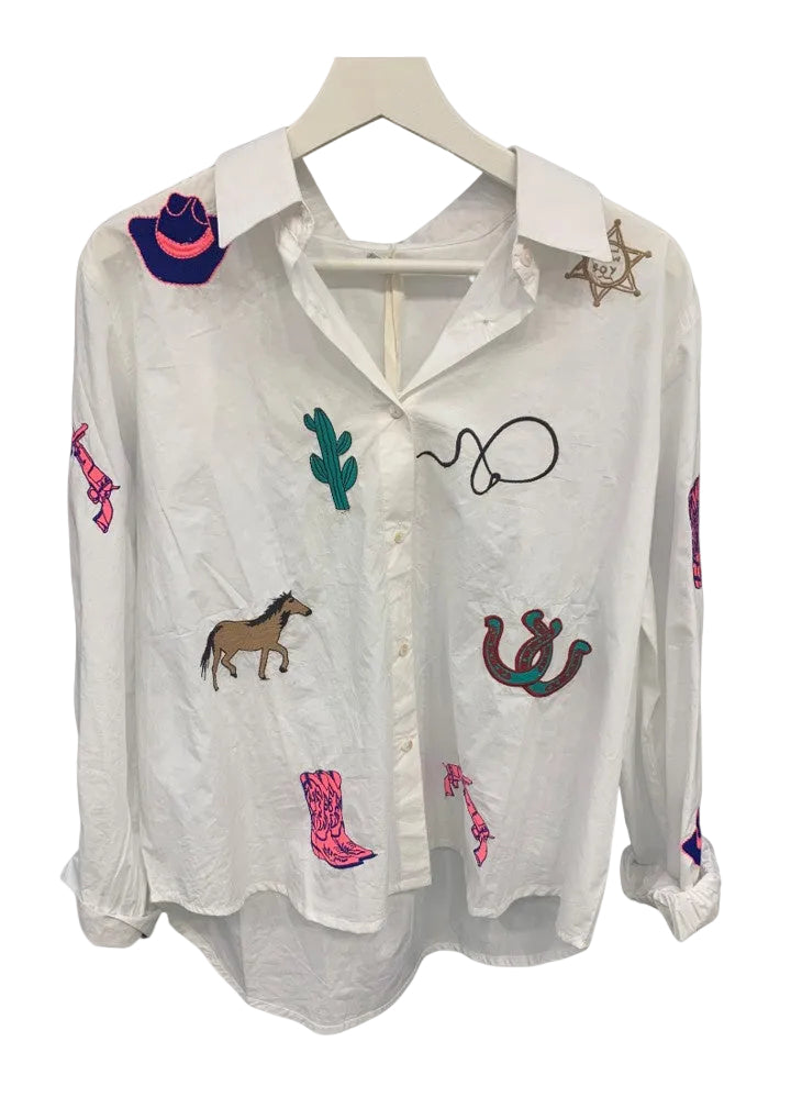 Zoda Embroidery Shirts White Cowgirl Tops Zoda S/M