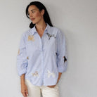 Zoda Embroidery Shirt Blue and White Dogs Tops Zoda