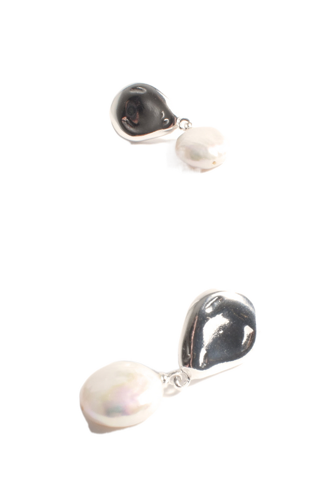 Metal Top Freshwater Pearl Earrings Cream/Silver Earrings Adorne   