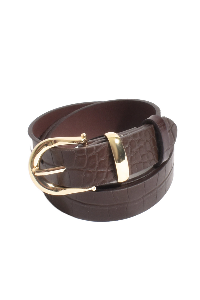 Thin Croc Jeans Belt Chocolate/Gold Belts Adorne   