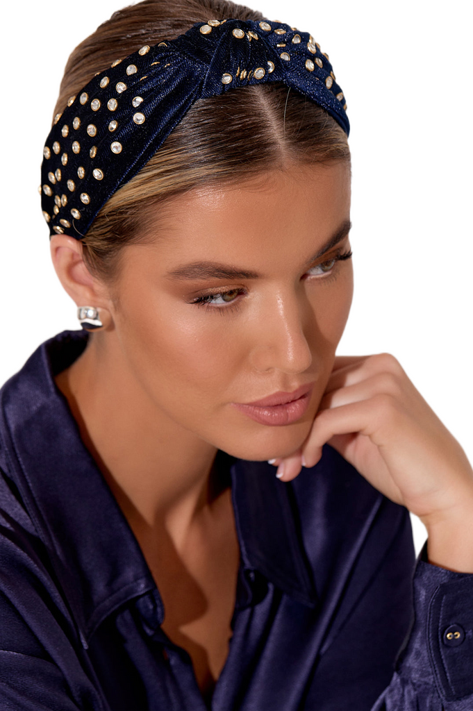 Jewelled Velvet Headband Navy Hair Adorne   