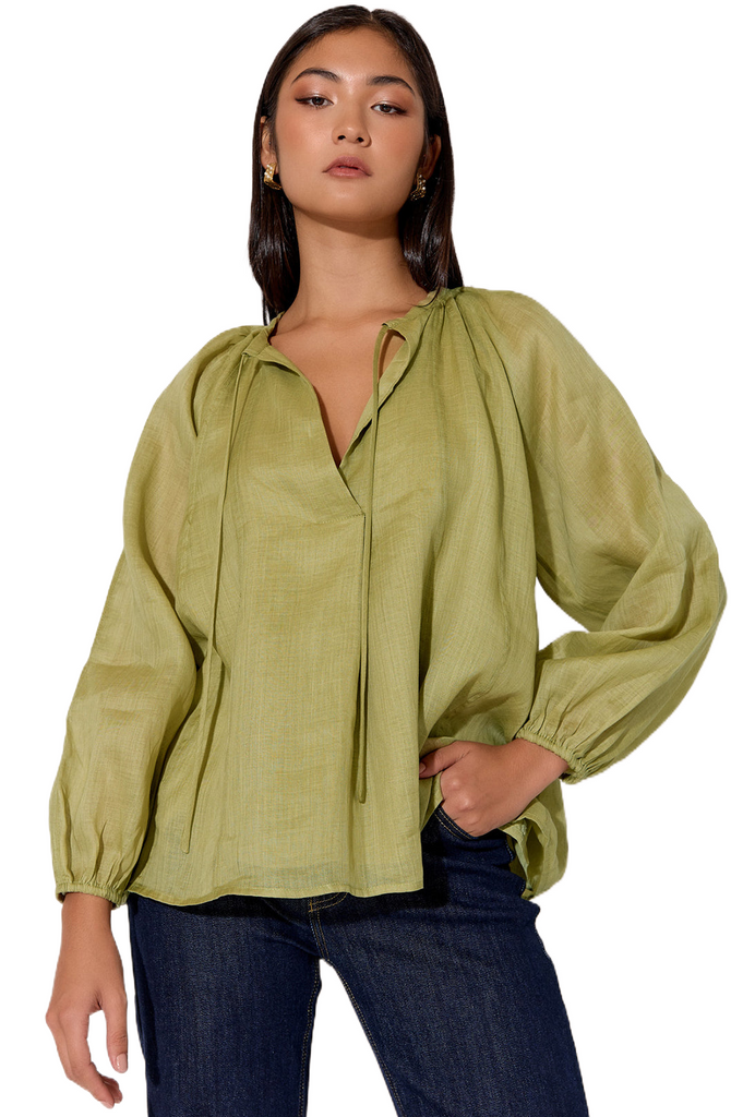 Aubrie Ramie Top Green Tops Adorne   