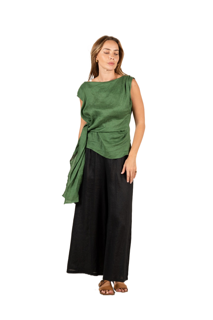 Rihanna Linen Top Green Tops Valeria Label   