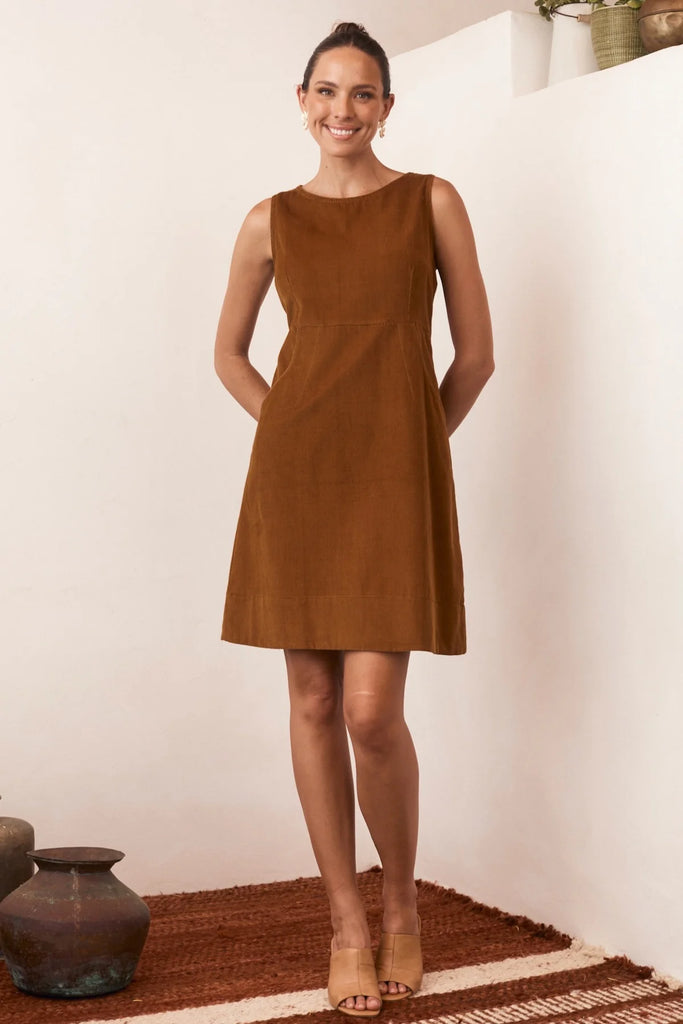 Alana Dress Corduroy Caramel - Global Free Style