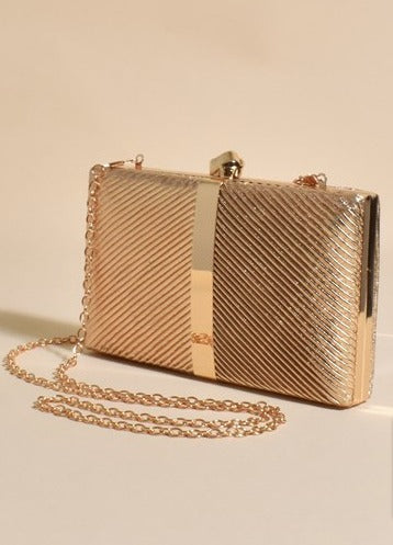 Kenna Metal Stripe Structured Clutch Gold - Global Free Style
