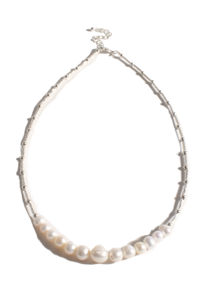 Pearl Front Adjustable Necklace Cream/Silver Necklaces Adorne   