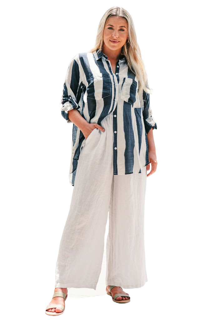 Striped Linen Shirt Navy Tops Soul Sparrow   