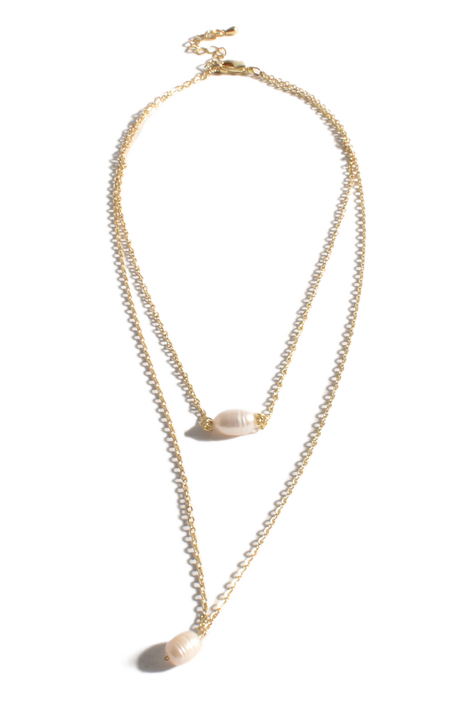 Fine Pearl Layer Necklace Gold/Cream Necklaces Adorne   