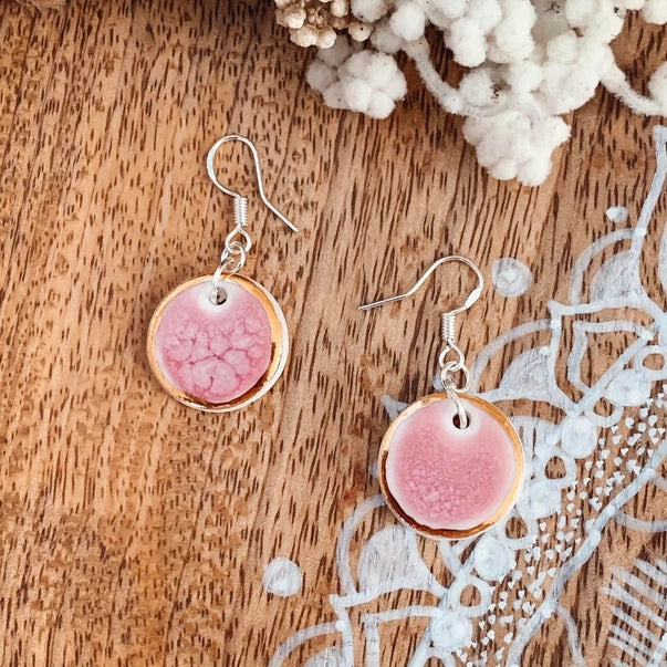 Handcrafted Tiny Porcelain Dangle Earrings Rose Earrings Wolf and Clay