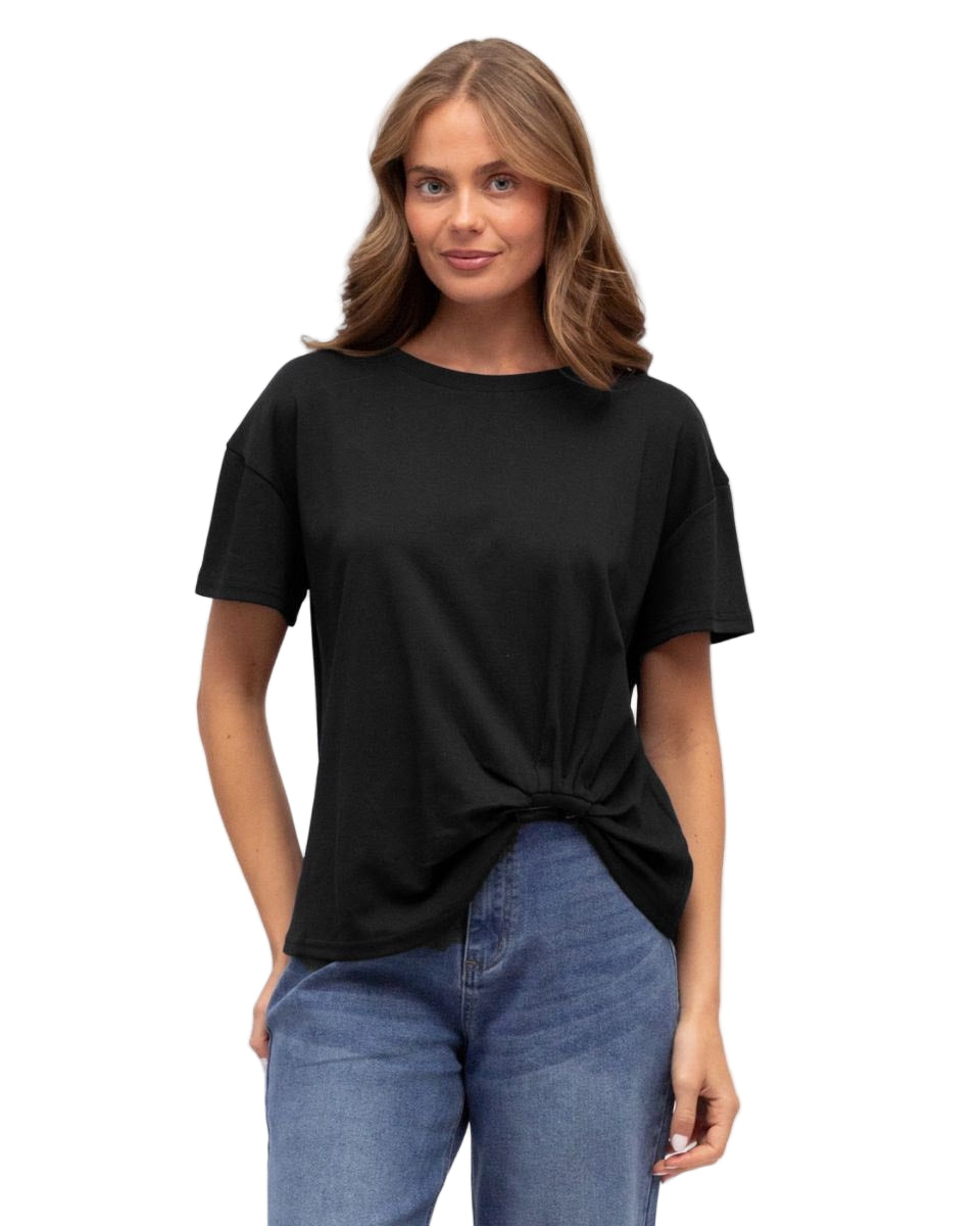 Black Easy Tuck Tee Tops Label of Love S(8-10)