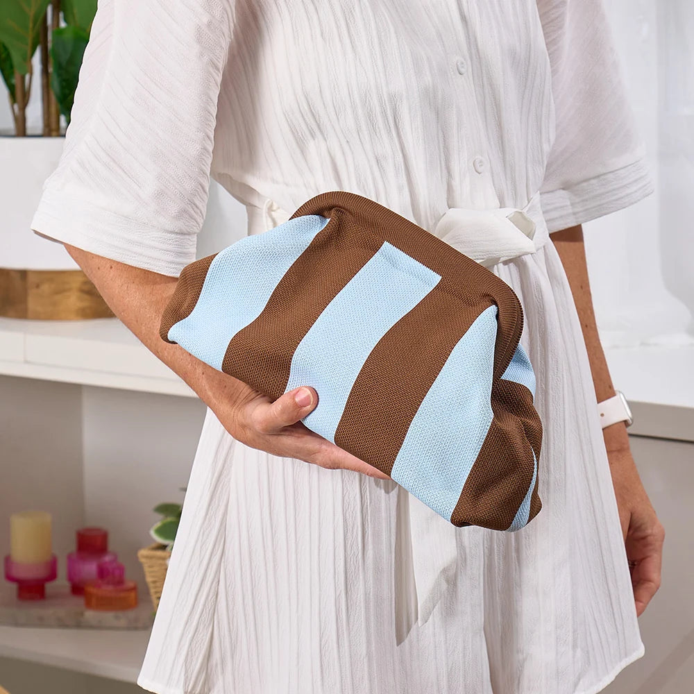 Dumpling Clutch Sky Blue and Chocolate Bags and Purses Annabel Trends