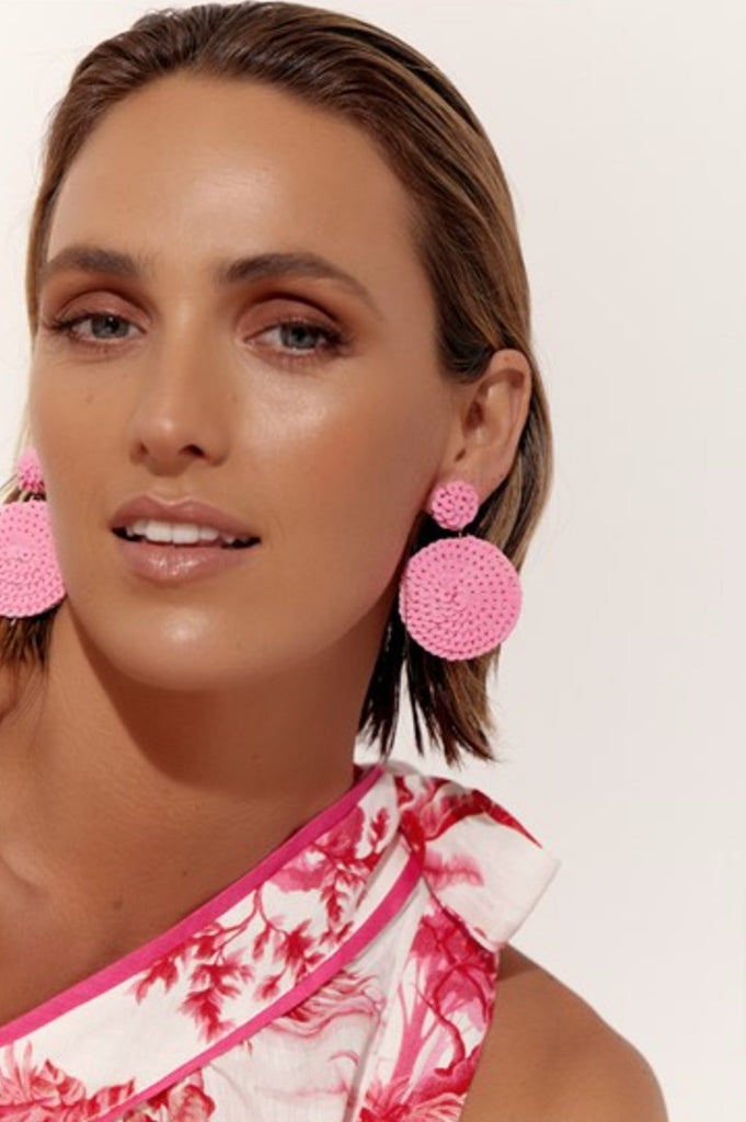 Circle Drop Sequin Earrings Mid/Pink - Global Free Style
