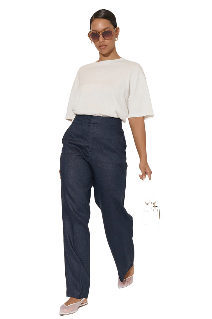 Nisha Linen Pant Navy Bottoms Adorne   