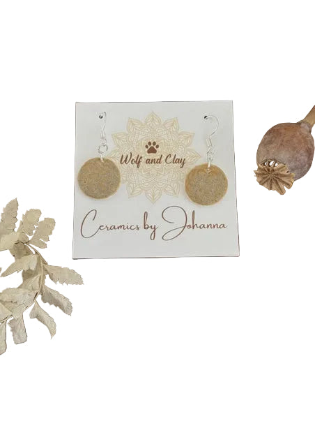 Flower of Life Dangly Ceramic Earrings - Brown, Sterling Silver Hooks Earrings Wolf and Clay