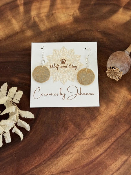 Flower of Life Dangly Ceramic Earrings - Brown, Sterling Silver Hooks Earrings Wolf and Clay