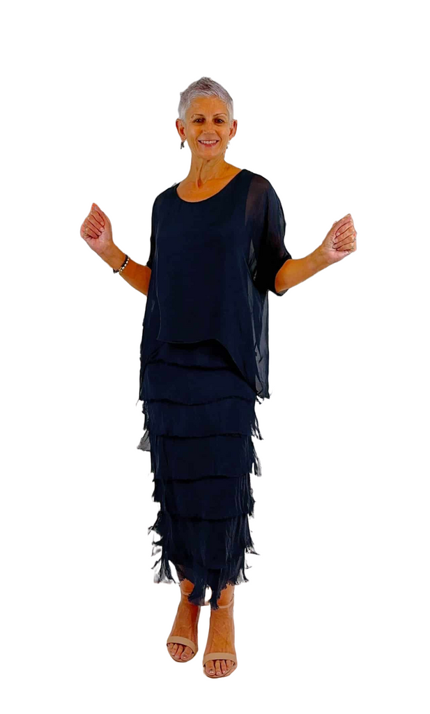 Silk Dress Frayed Layer dress Navy Dresses La Strada   