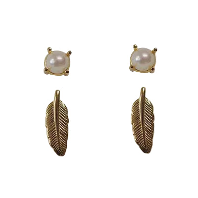 Fw Pearl & Leaf Pair Post Earrings Gold/Cream Earrings Fabienne