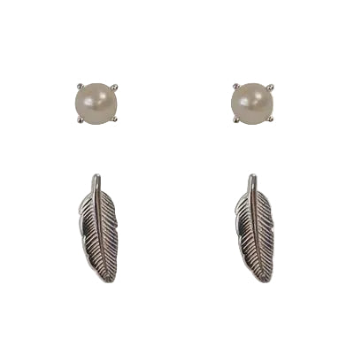 Fw Pearl & Leaf Pair Post Earrings Silver/Cream Earrings Fabienne