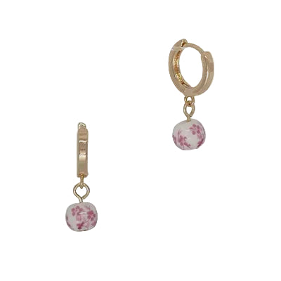 Ceramic Bead Huggie Earrings Gold/Pink Earrings Fabienne