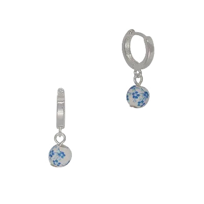 Ceramic Bead Huggie Earrings Silver/Blue Earrings Fabienne