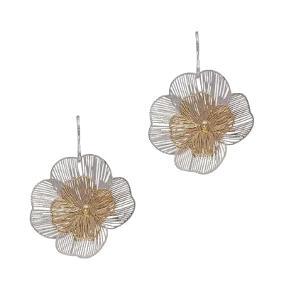 Two Tone Filigree Leaf Flower Fh Earring Silver/Gold Earrings Fabienne