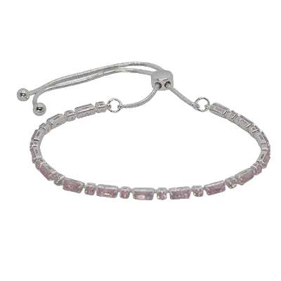 Rect & Rnd Crystal Slider Braclelet Silver/Pink Bracelets and Bangles Fabienne