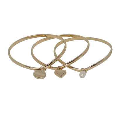 Trio Set W/Charm Bangle Gold/Cream Bracelets and Bangles Fabienne