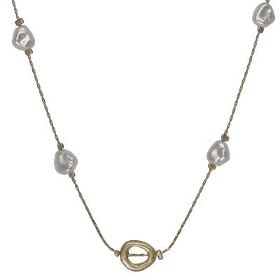 Pearl & Open Circle Station Necklace Gold/Cream Necklaces Fabienne