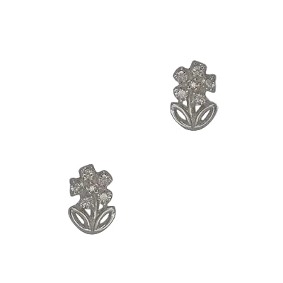 Cubic Flower W/STEM Post Earrings Silver Earrings Fabienne