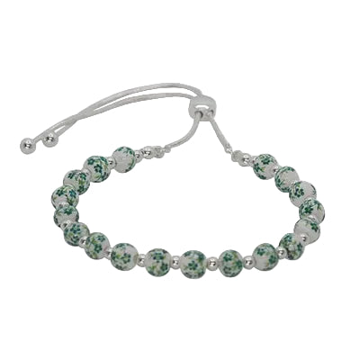 Ceramic Bead Slider Braclelet Silver/Green Bracelets and Bangles Fabienne